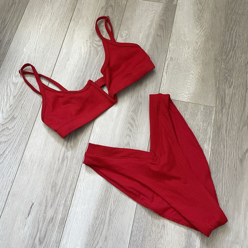 Oneone Swimwear Bikini ribbed jenni v-wire jesse cheeky womens Red (medium) swim